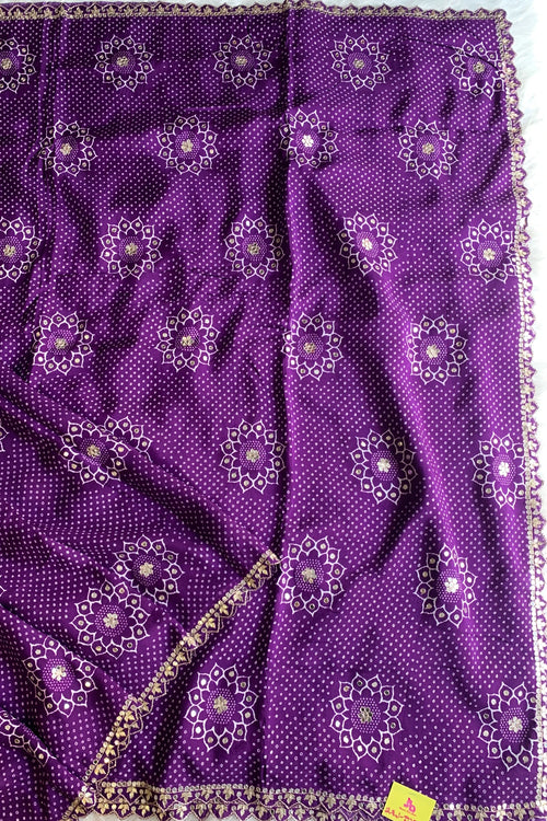 Purple Bandhej Russian Silk Saree 5755 01