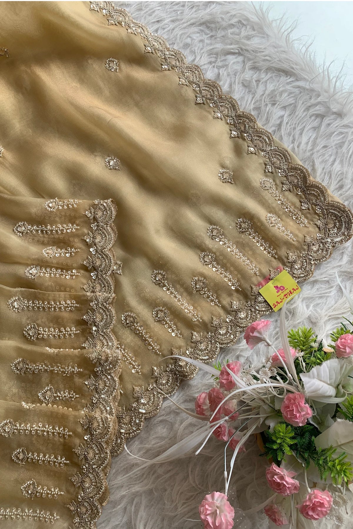 Beige Organza Saree 5687 20