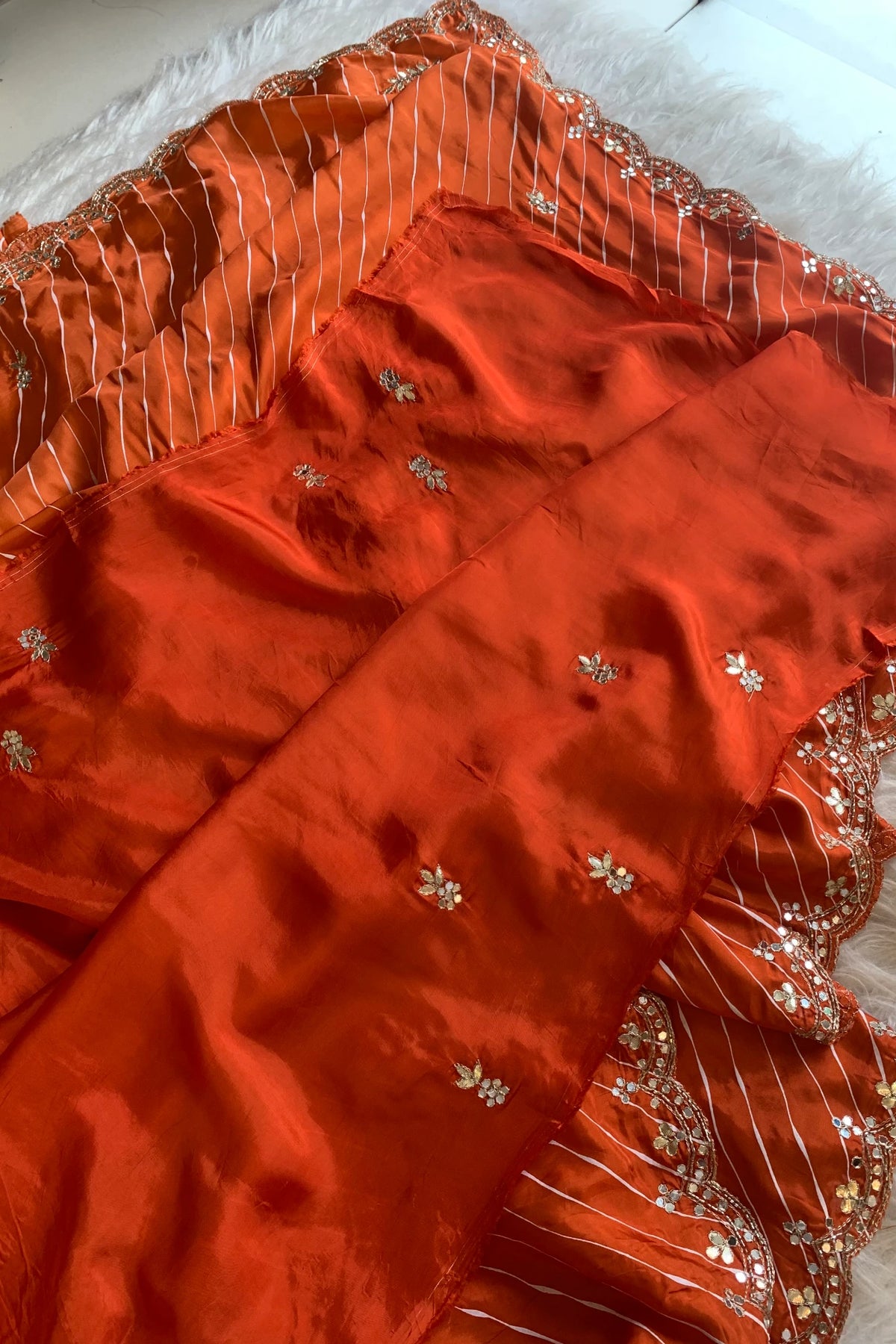 Orange Leheriya Russian Silk Saree with Gota Patti 5846 06