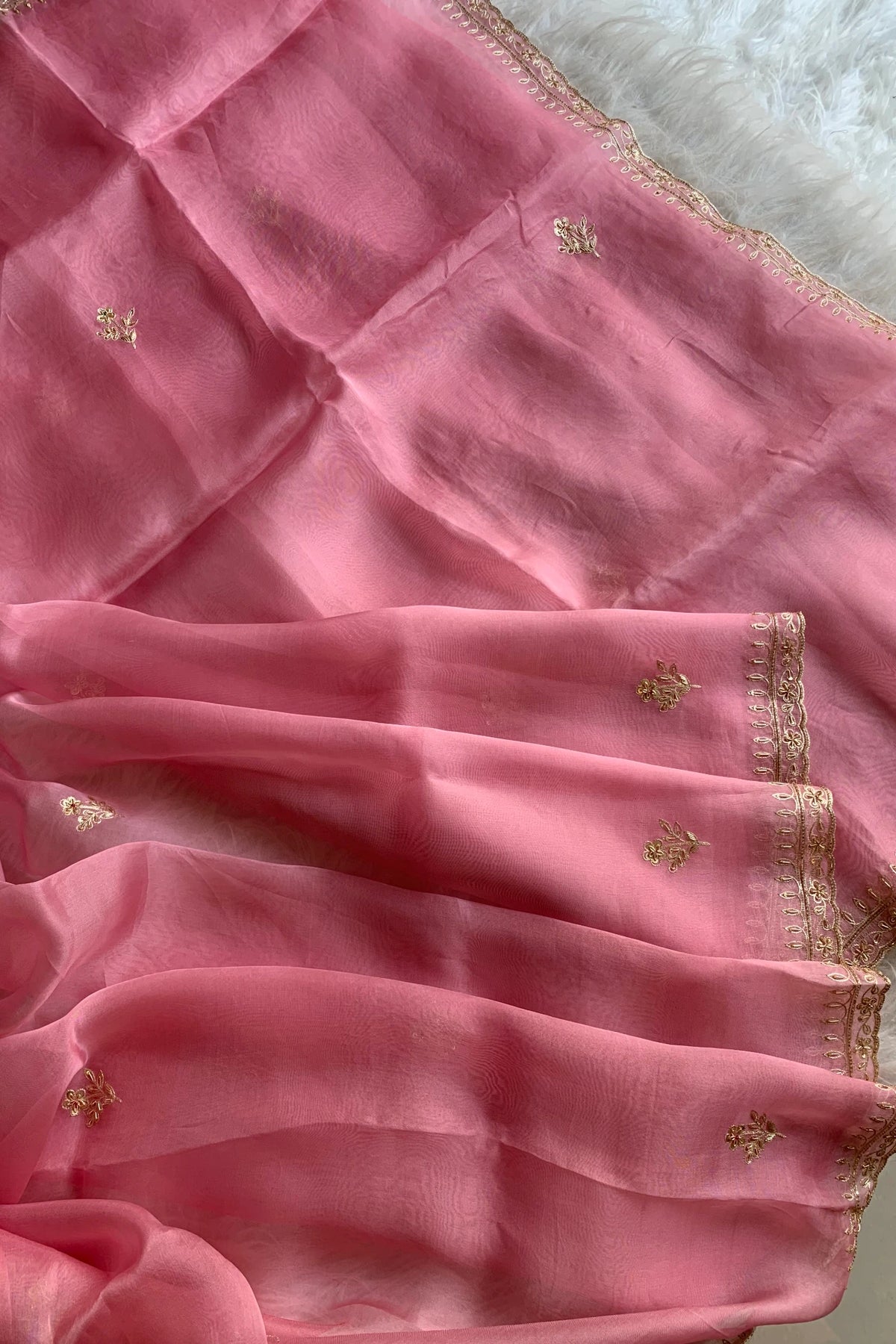 Baby Pink Embellished Pure Organza Saree 5843 01
