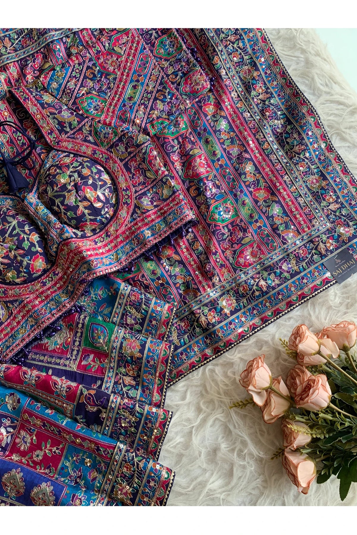 Blue Multicolor Printed Russian Silk Saree 5807 01
