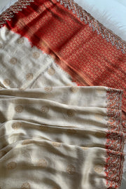 Cream And Red Bridal Banarasi Saree 5859 05