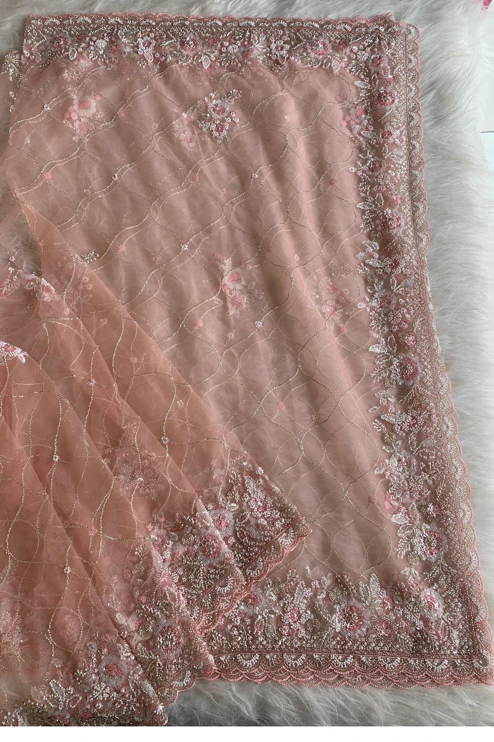 Peach Net Saree 5814 02