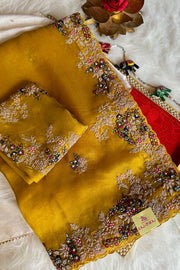 Mustard Organza Saree With Zardosi and Resham 5201 03