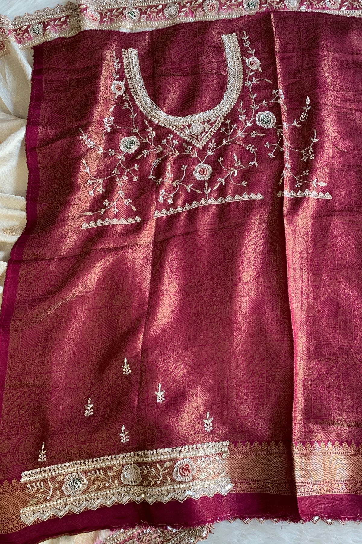 Ivory & Pink Banarasi Saree 5659 05