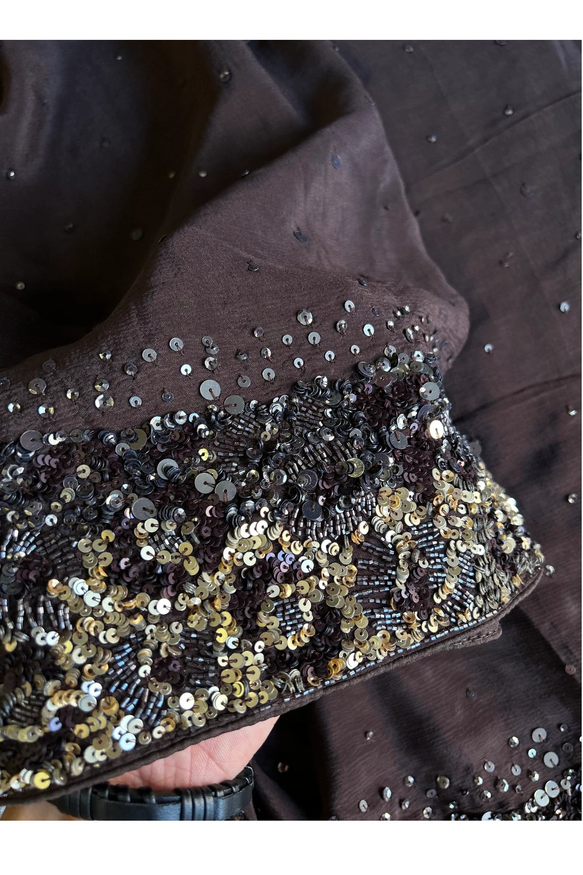 Dark Brown Chinnon Georgette Saree 5759 09