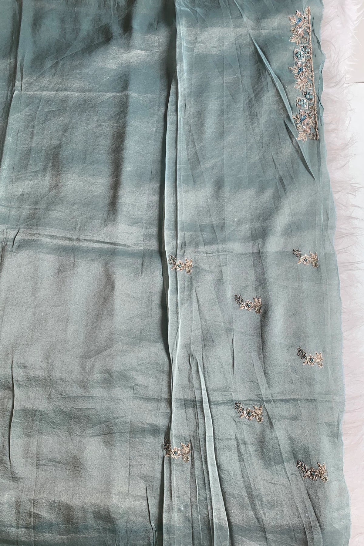 Sea Green Embellished Tissue Saree 5760 01