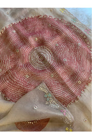 Gota Patti Organza Saree Tie Dye Effect Beige 5838 01