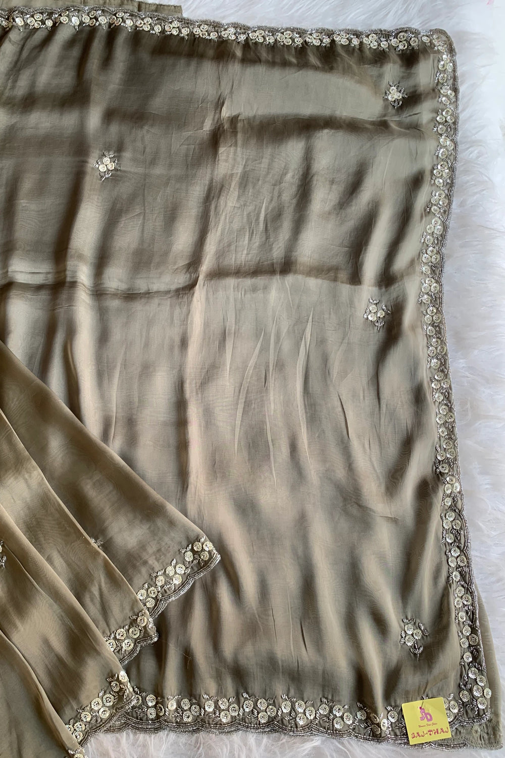 Olive Green Embellished Habutai Silk Saree 4721 01