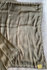 Olive Green Embellished Habutai Silk Saree 4721 01