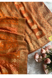 Rust Orange Banarasi Bandhej Saree