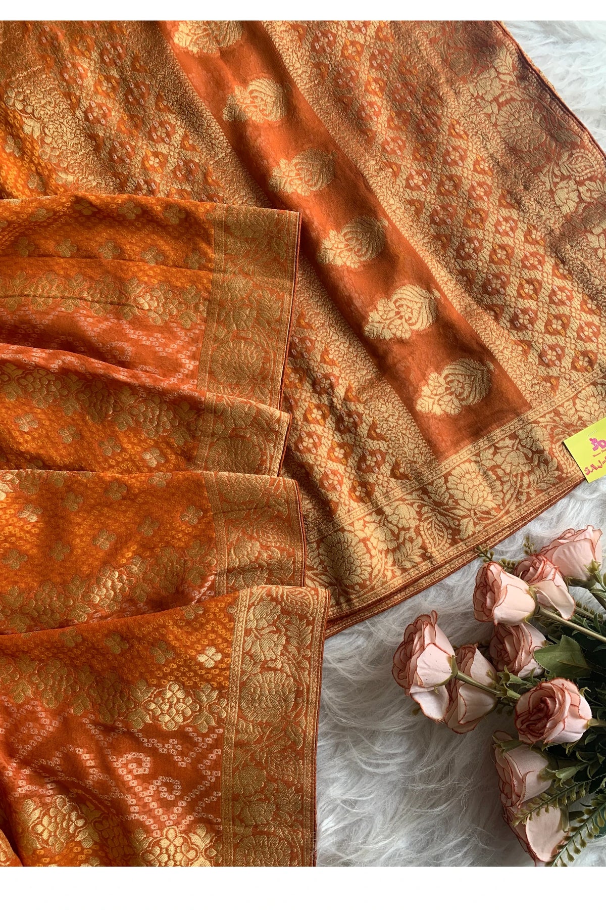 Rust Orange Banarasi Bandhej Saree