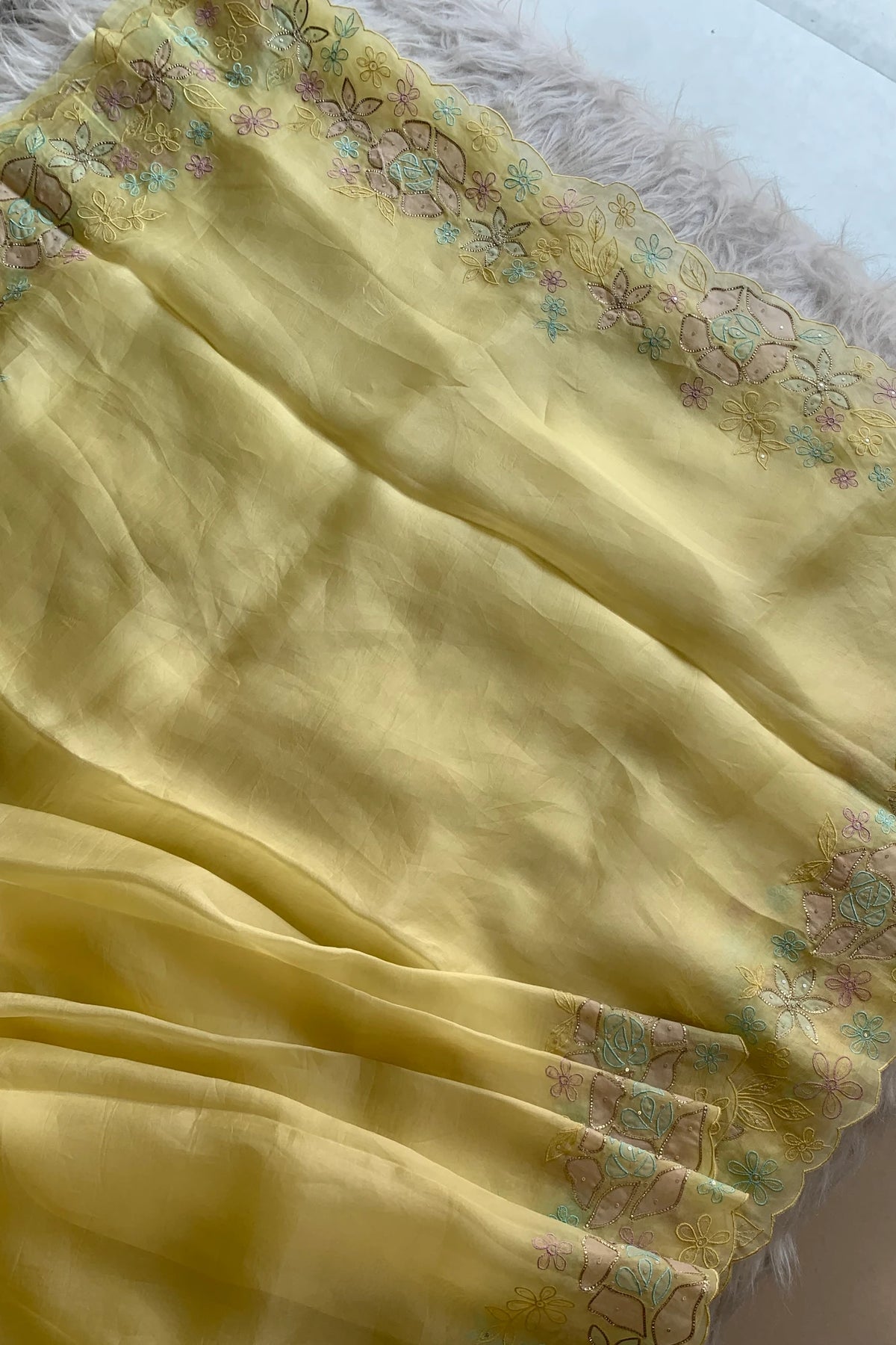 Lemon Yellow Kora Silk Saree 5781 09