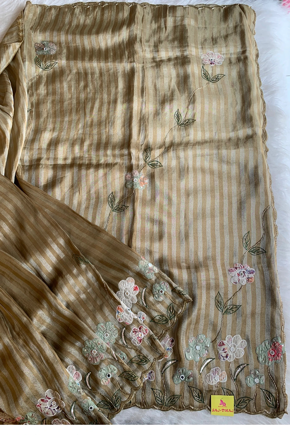 Green Stripes Banarasi Silk Saree 5751 17
