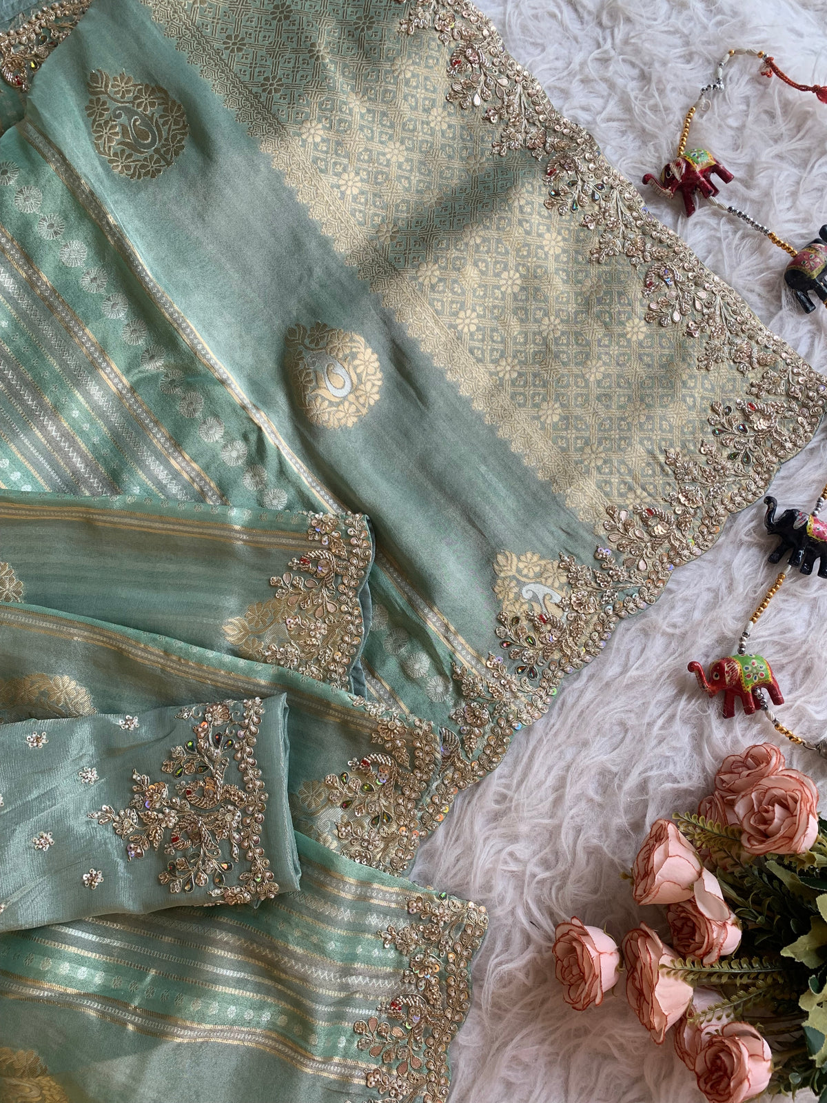 Banarasi Saree with Dori, Jewel & Pearl Work 5875 12