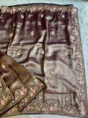 Tissue Saree with Floral Sequins, Dori & Cutdana Work 5875 08