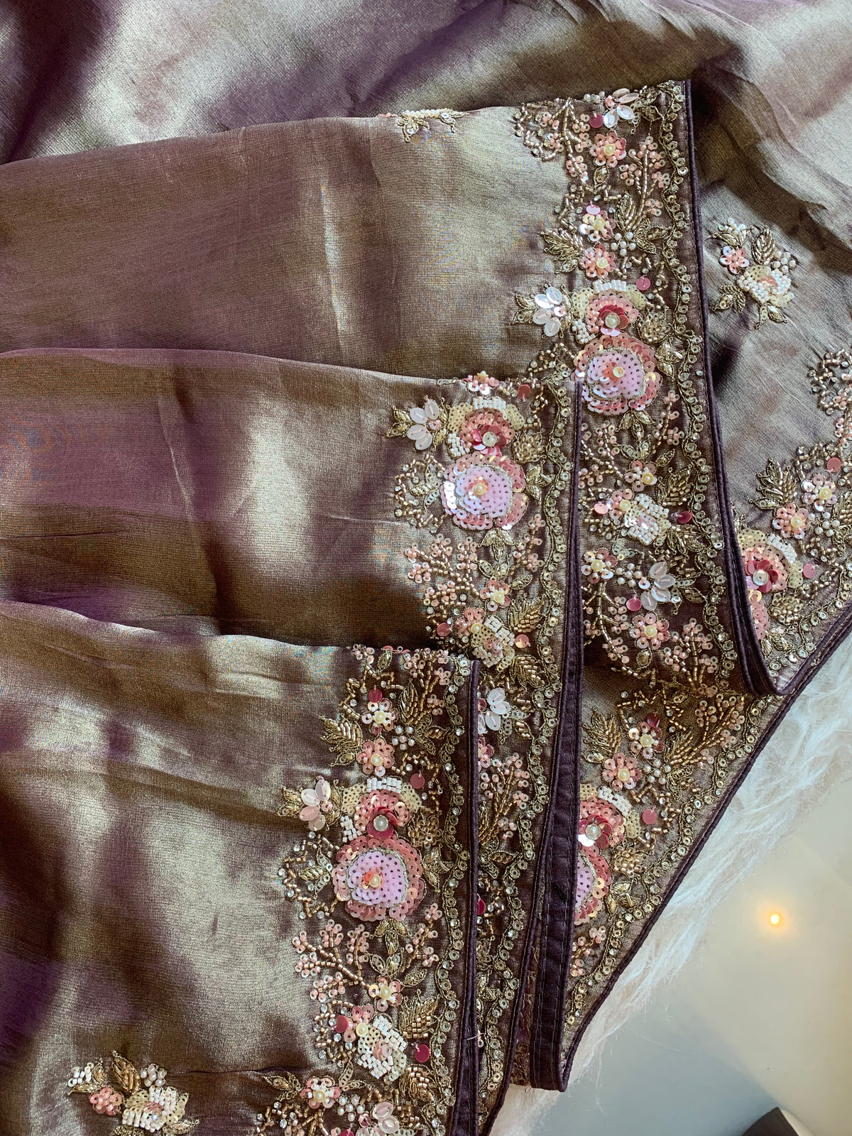 Tissue Saree with Floral Sequins, Dori & Cutdana Work 5875 08