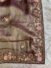 Tissue Saree with Floral Sequins, Dori & Cutdana Work 5875 08