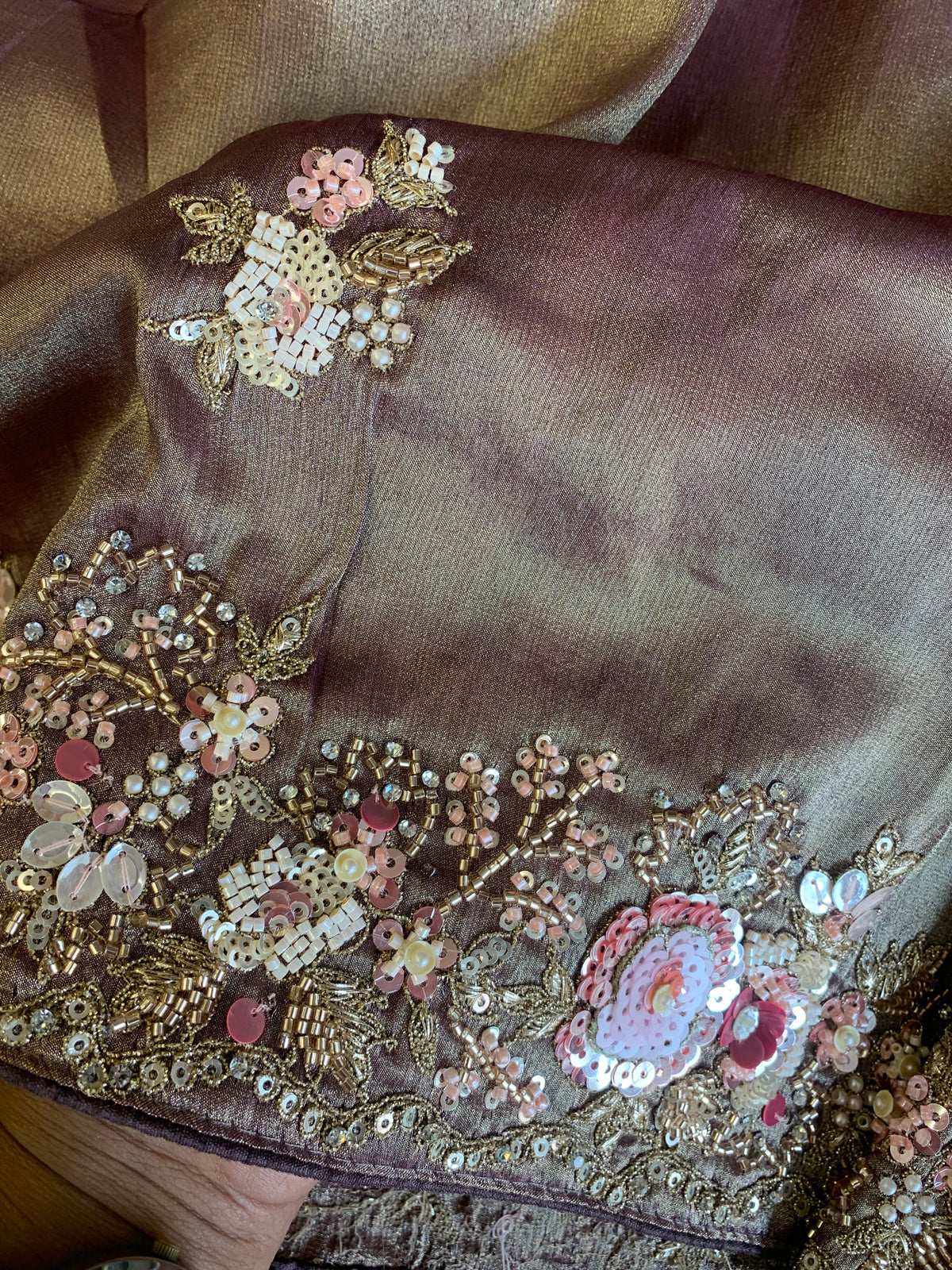 Tissue Saree with Floral Sequins, Dori & Cutdana Work 5875 08