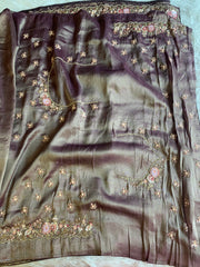 Tissue Saree with Floral Sequins, Dori & Cutdana Work 5875 08
