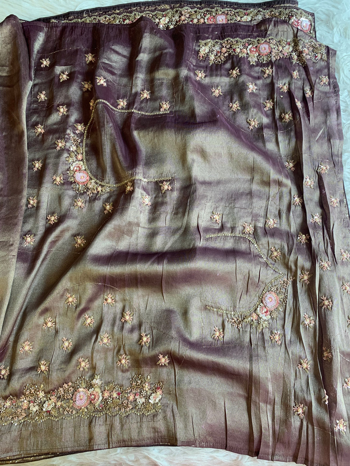 Tissue Saree with Floral Sequins, Dori & Cutdana Work 5875 08