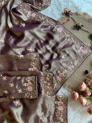 Tissue Saree with Floral Sequins, Dori & Cutdana Work 5875 08
