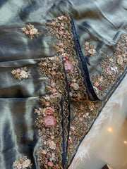 Tissue Saree with Floral Sequins, Dori & Cutdana Work 5875 08