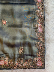 Tissue Saree with Floral Sequins, Dori & Cutdana Work 5875 08