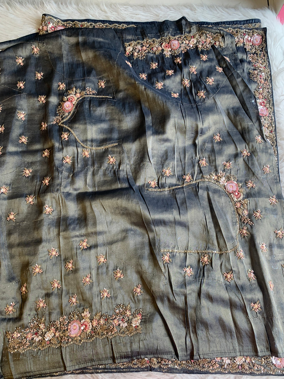 Tissue Saree with Floral Sequins, Dori & Cutdana Work 5875 08