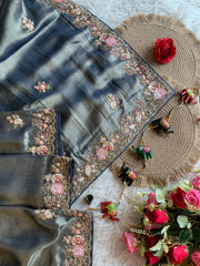 Tissue Saree with Floral Sequins, Dori & Cutdana Work 5875 08