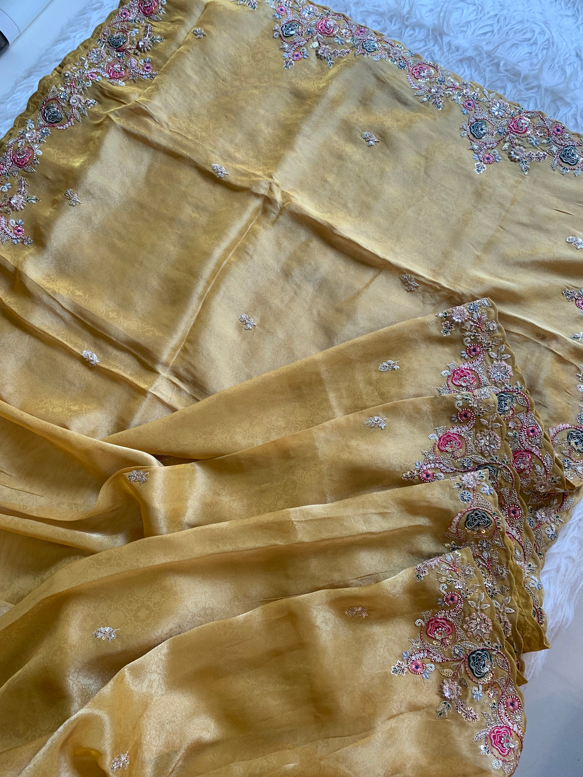 Tissue Saree with Dori, Appliqué & Sequin Work 5875 11