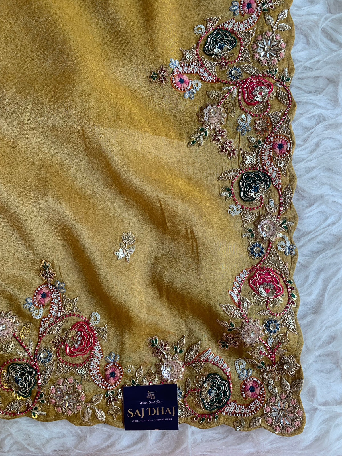 Tissue Saree with Dori, Appliqué & Sequin Work 5875 11