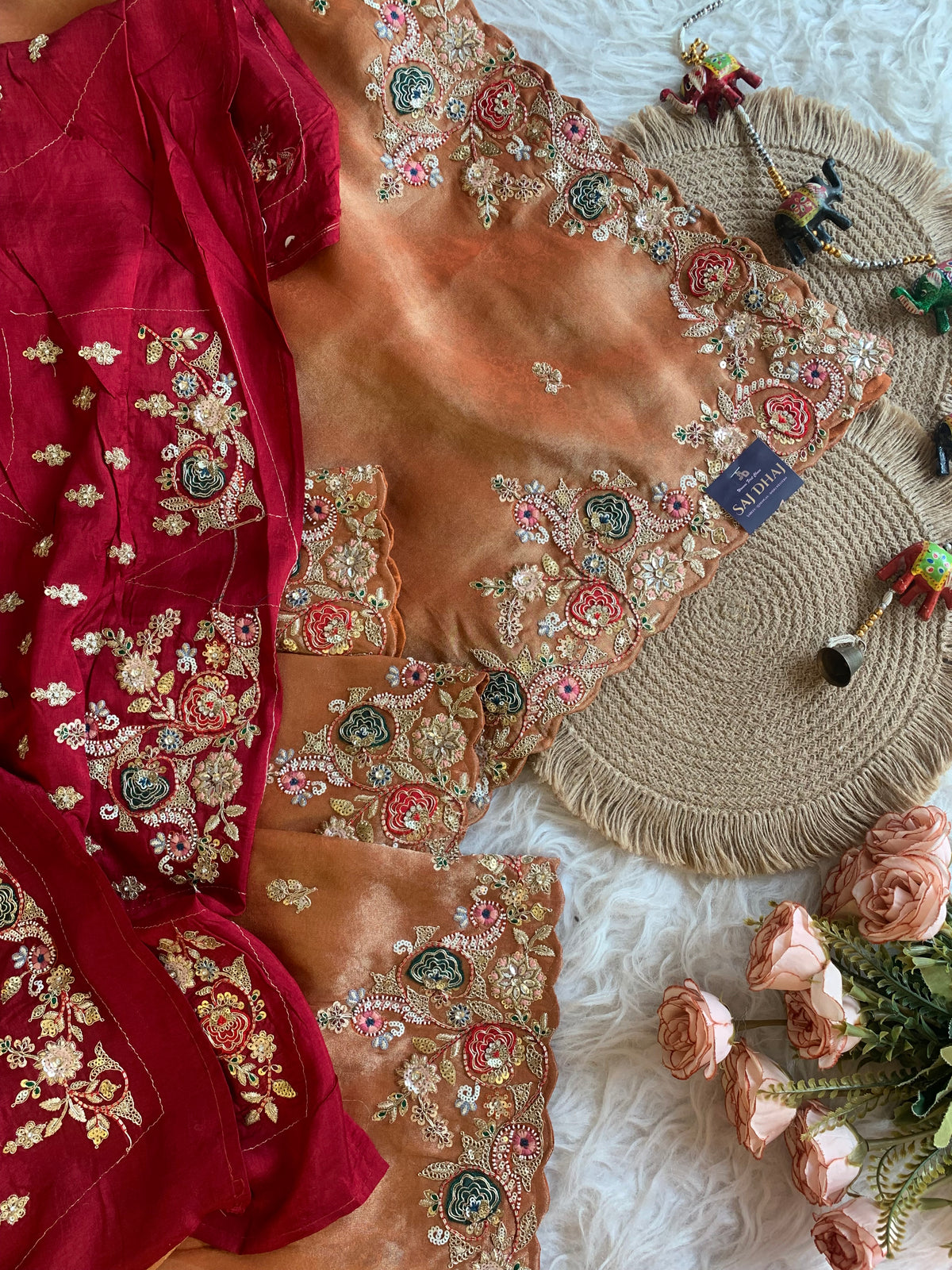 Tissue Saree with Dori, Appliqué & Sequin Work 5875 11