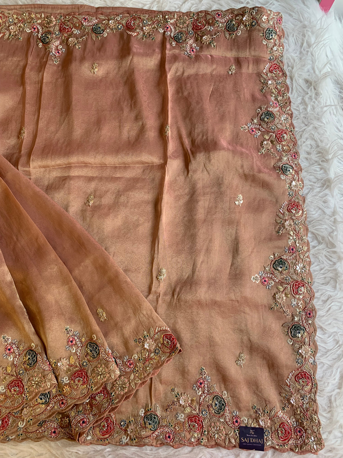 Tissue Saree with Dori, Appliqué & Sequin Work 5875 11