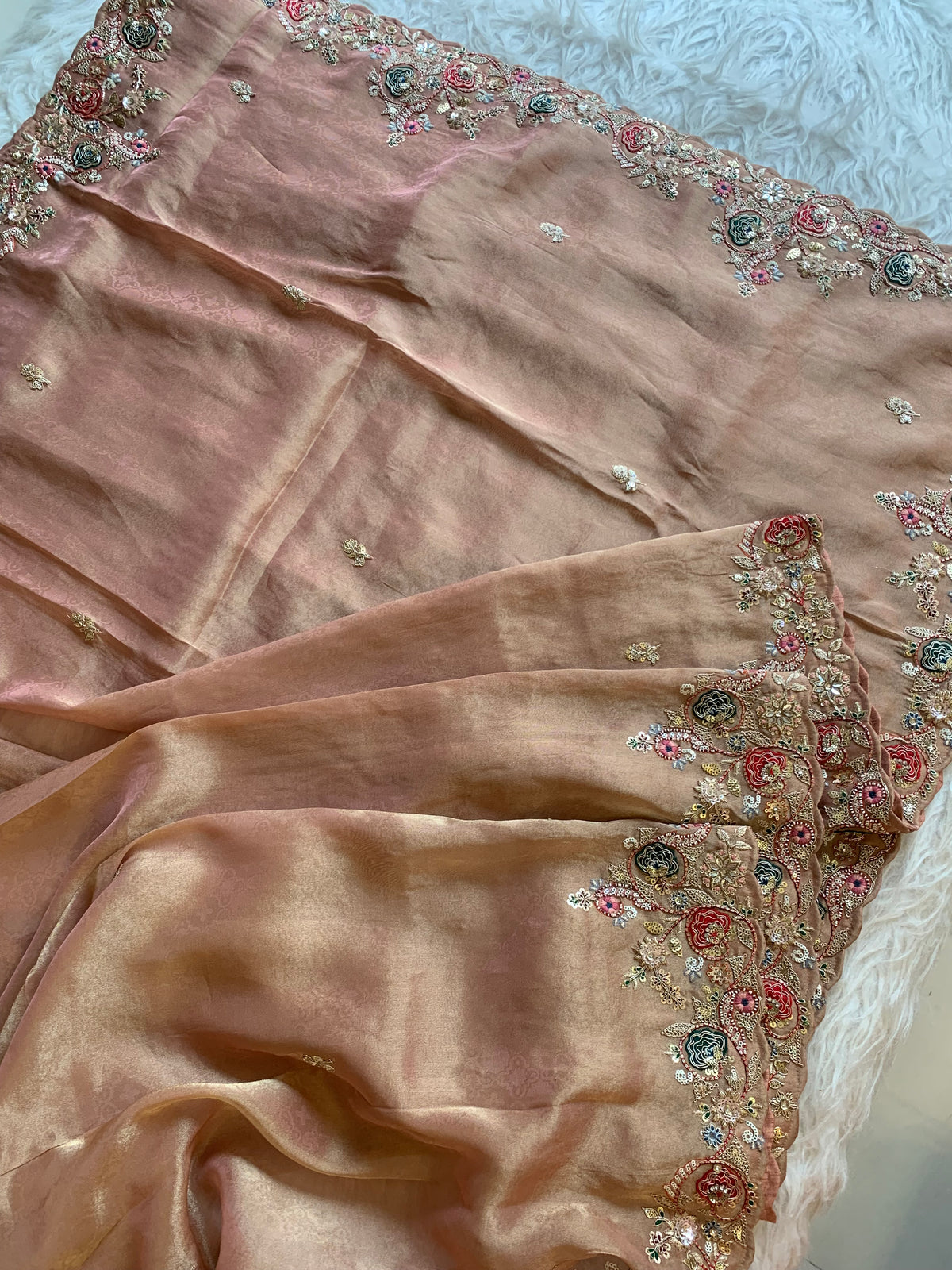 Tissue Saree with Dori, Appliqué & Sequin Work 5875 11