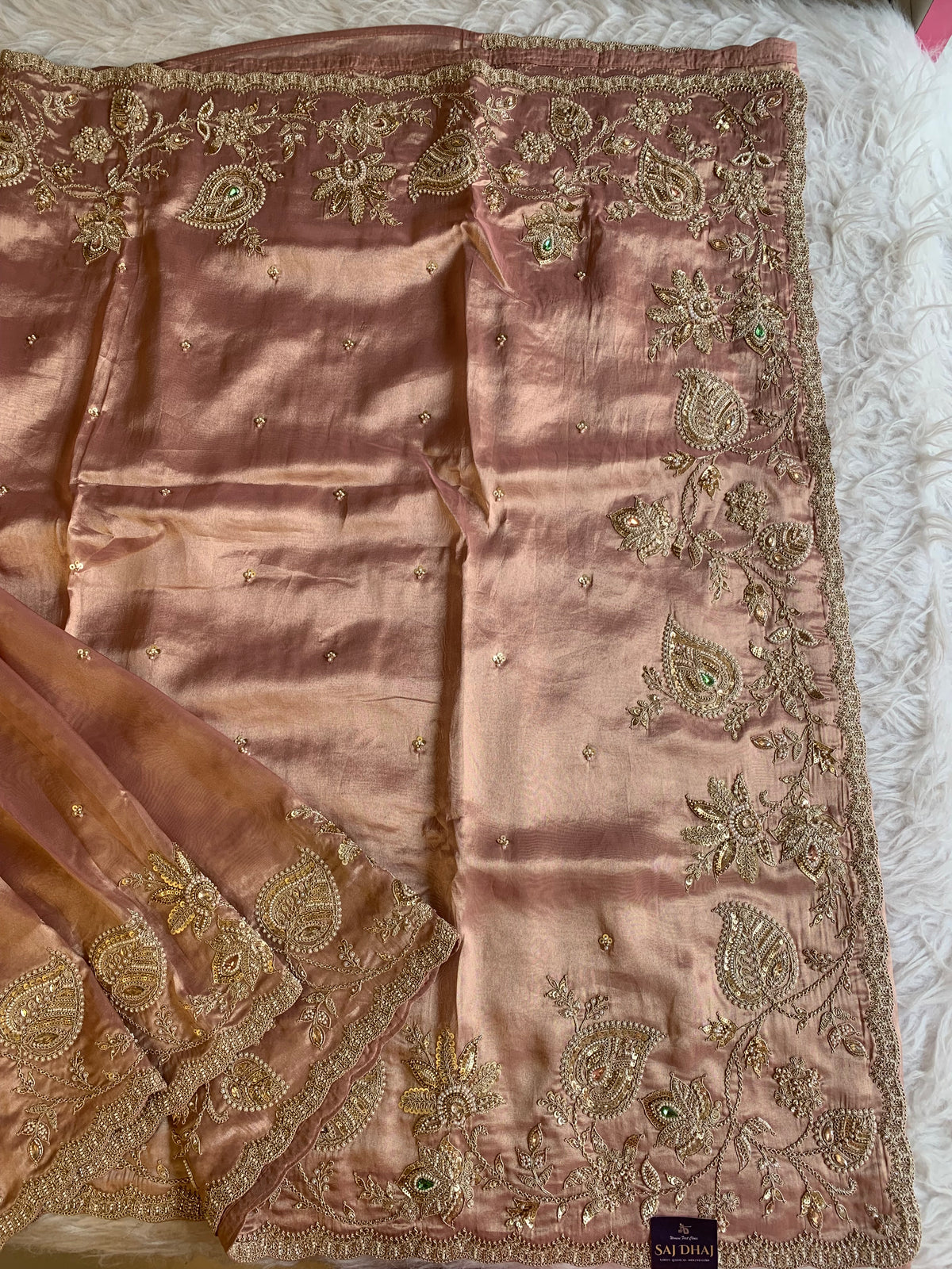 Tissue Saree with Heavy Dori, Pearl & Cutdana Work 5875 15