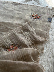 Ash Crush Tissue Saree with Floral Weaving & Cutdana Work 5906 11