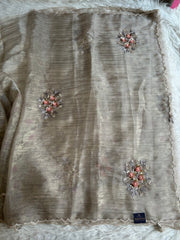 Ash Crush Tissue Saree with Floral Weaving & Cutdana Work 5906 11