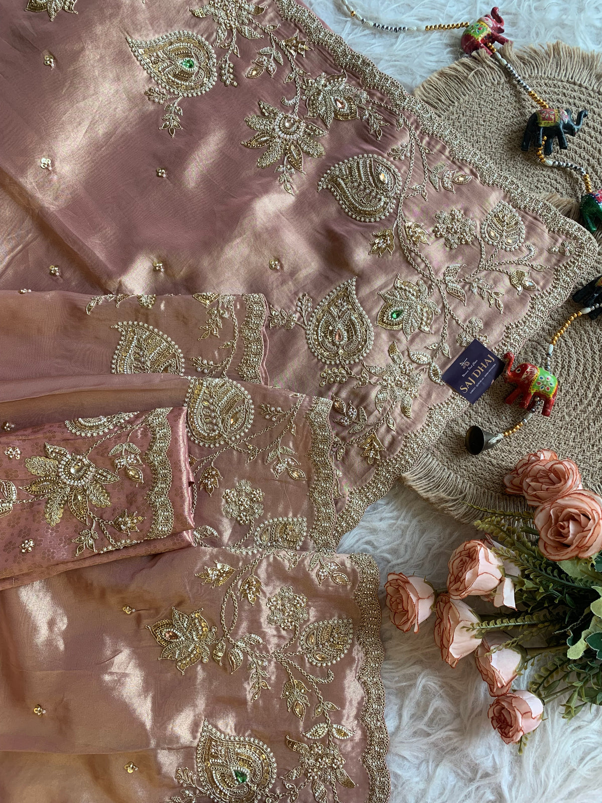 Tissue Saree with Heavy Dori, Pearl & Cutdana Work 5875 15