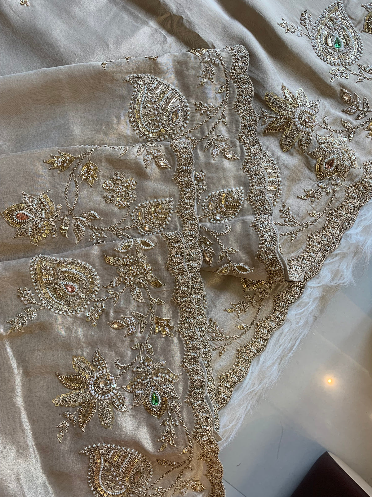 Tissue Saree with Heavy Dori, Pearl & Cutdana Work 5875 15