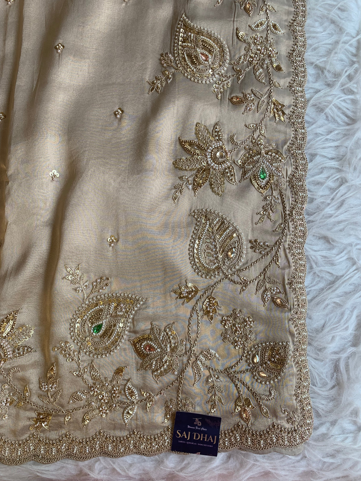 Tissue Saree with Heavy Dori, Pearl & Cutdana Work 5875 15