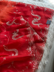 Red Shaded Organza Saree with Aari, Zardosi, Sequin & Cutdana Work 5853 05