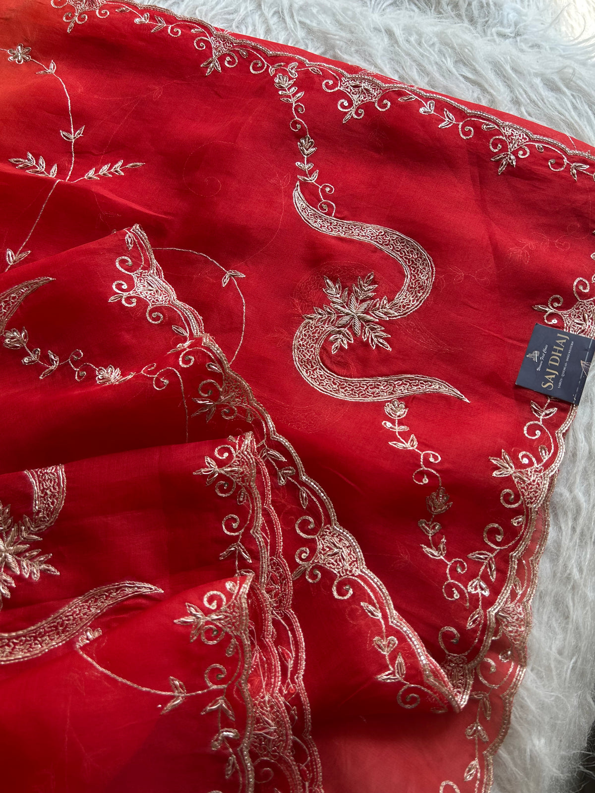 Red Shaded Organza Saree with Aari, Zardosi, Sequin & Cutdana Work 5853 05