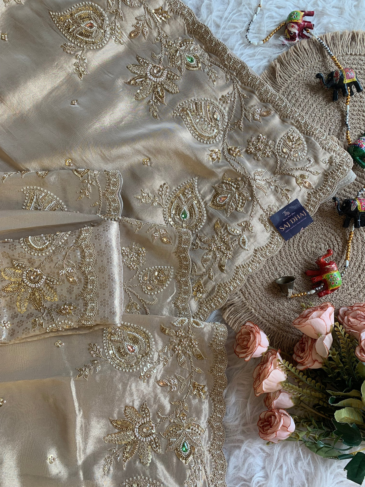 Tissue Saree with Heavy Dori, Pearl & Cutdana Work 5875 15
