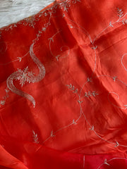 Red Shaded Organza Saree with Aari, Zardosi, Sequin & Cutdana Work 5853 05