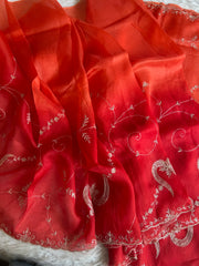 Red Shaded Organza Saree with Aari, Zardosi, Sequin & Cutdana Work 5853 05