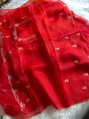 Red Shaded Organza Saree with Aari, Zardosi, Sequin & Cutdana Work 5853 05