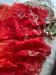 Red Shaded Organza Saree with Aari, Zardosi, Sequin & Cutdana Work 5853 05