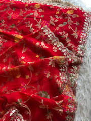 Red Organza Saree with Banarasi Floral Weaving 5907 02