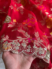 Red Organza Saree with Banarasi Floral Weaving 5907 02